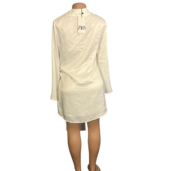 Zara Ivory Ecru Short Dress With Tie Detail Long Sleeve - Picture 8 of 9